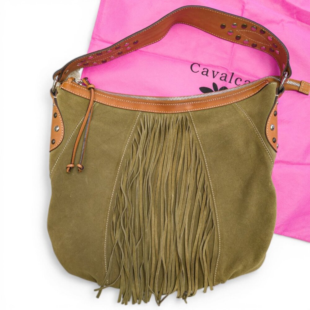 Cavalcanti Italian Olive Suede & Leather Fringe Hobo – Made in Italy - Picture 13 of 13